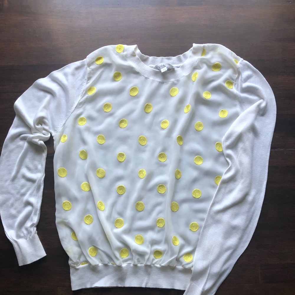 Cardigan sweater yellow polka dots from downeast